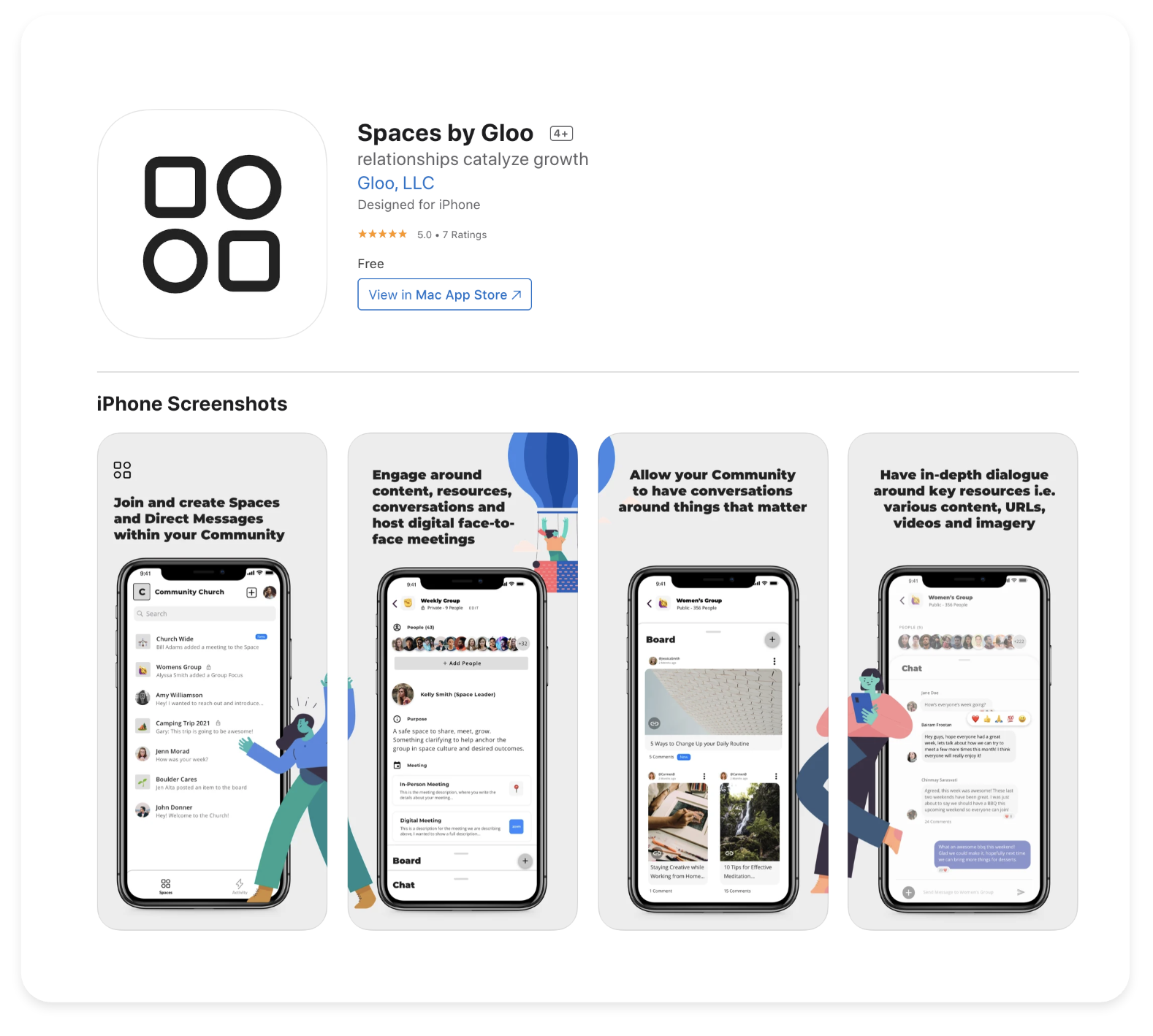 Spaces mobile app screens