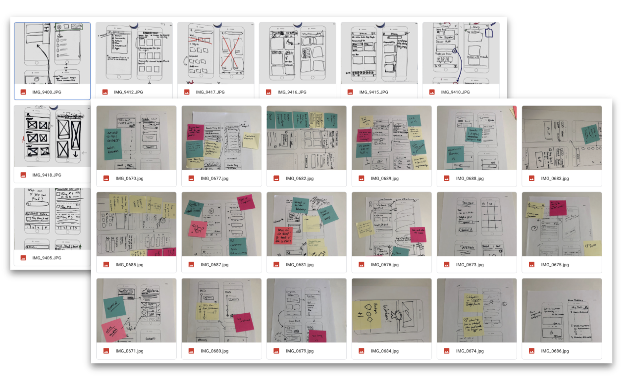 Spaces wireframes and sketches