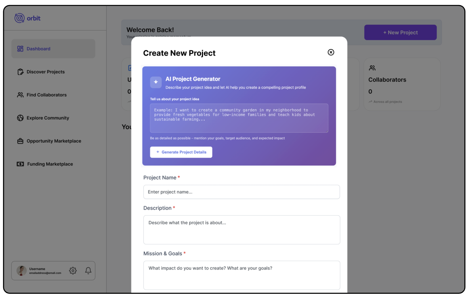 Orbit dashboard overview